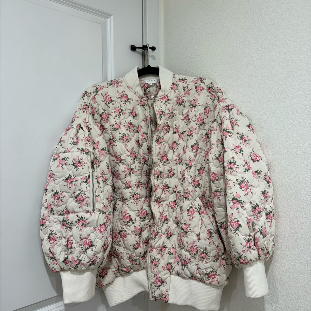 Quilted Floral Bomber Jacket - Pink on Cream - Picture 16 of 16